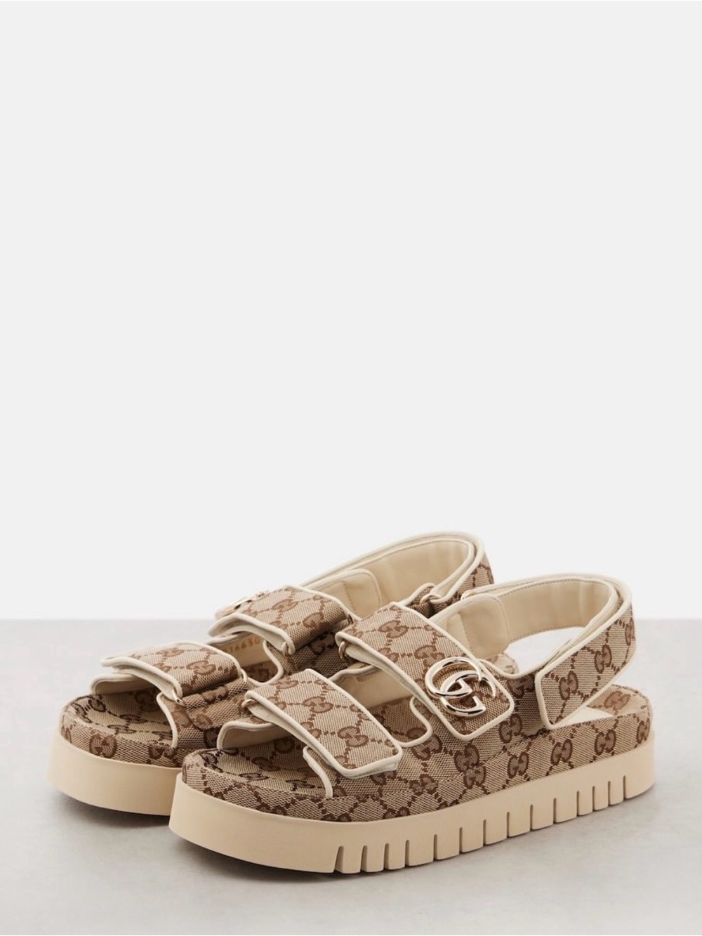 Gucci Beige Monogram Canvas Platform Sandals with GG Buckle